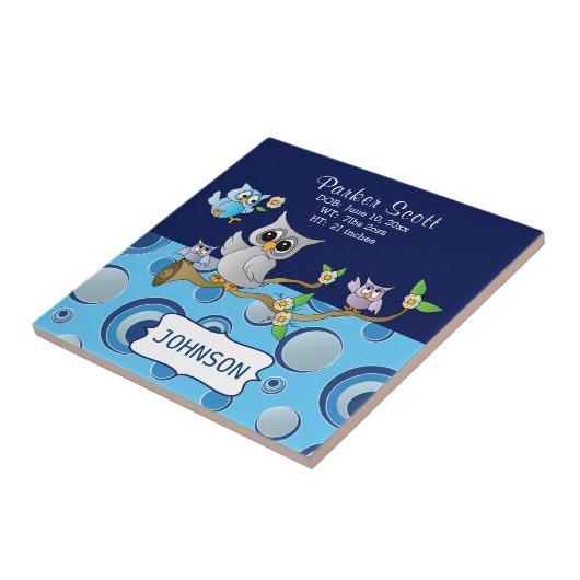 Grijze en blauwe Baby kieuwen | Geboortegegevens Tegeltje (Zijkant)