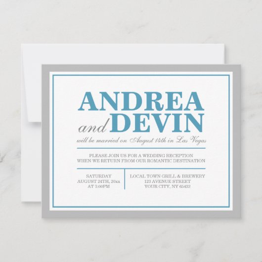 Grijze en blauwe bruiloft Alleen uitnodigingen ont (Voorkant)