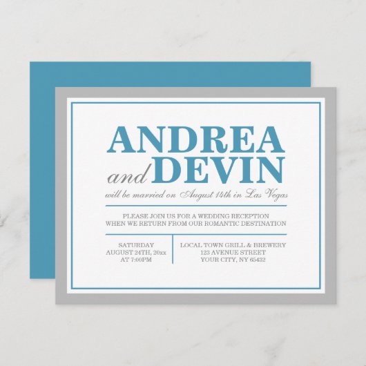 Grijze en blauwe bruiloft Alleen uitnodigingen ont (Voorkant / Achterkant)