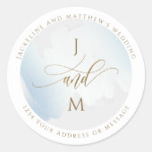 Grijze en blauwe bruiloft Envelope Seal / Favor Ronde Sticker (Voorkant)