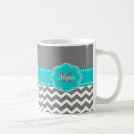 Grijze en blauwe Chevron Aangepast Koffiemok