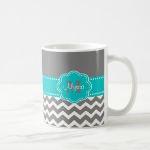 Grijze en blauwe Chevron Aangepast Koffiemok