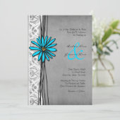 Grijze en Blauwe Daisy Wedding Invitations Kaart (Staand voorkant)