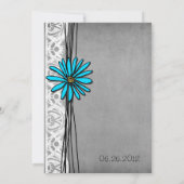 Grijze en Blauwe Daisy Wedding Invitations Kaart (Achterkant)