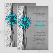 Grijze en Blauwe Daisy Wedding Invitations Kaart (Voorkant / Achterkant)