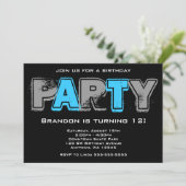 Grijze en blauwe Grunge Birthday Party Kaart (Staand voorkant)