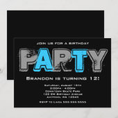 Grijze en blauwe Grunge Birthday Party Kaart (Voorkant / Achterkant)