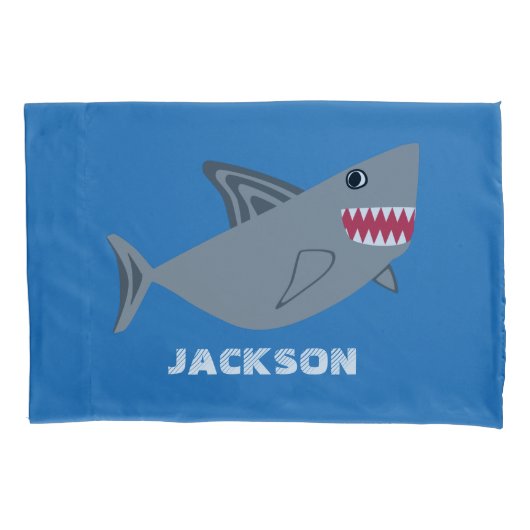 Grijze en Blauwe Haai Kinder Gepersonaliseerde Vis Kussensloop (Voorkant)