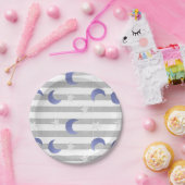 Grijze en Blauwe Maan en Sterren Baby shower Papieren Bordje (Feest)