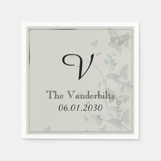 Grijze en Blauwe Vlinder Medow bruiloft servet (Voorkant)