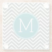 Grijze en Blauwgroen Chevrons - Aangepast monogram Glazen Onderzetter (Achterkant)