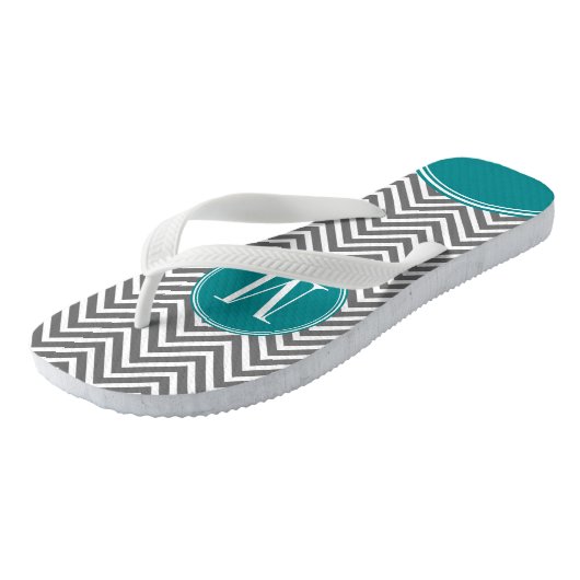 Grijze en Blauwgroen Chevrons met aangepast monogr Teenslippers (Schuin)