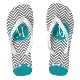Grijze en Blauwgroen Chevrons met aangepast monogr Teenslippers