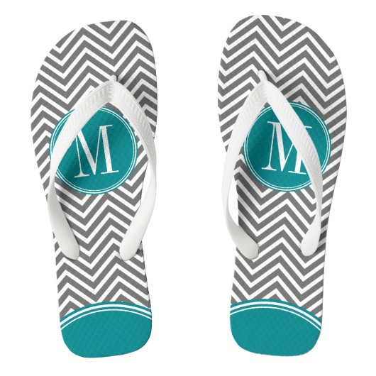 Grijze en Blauwgroen Chevrons met aangepast monogr Teenslippers (Voetbed)
