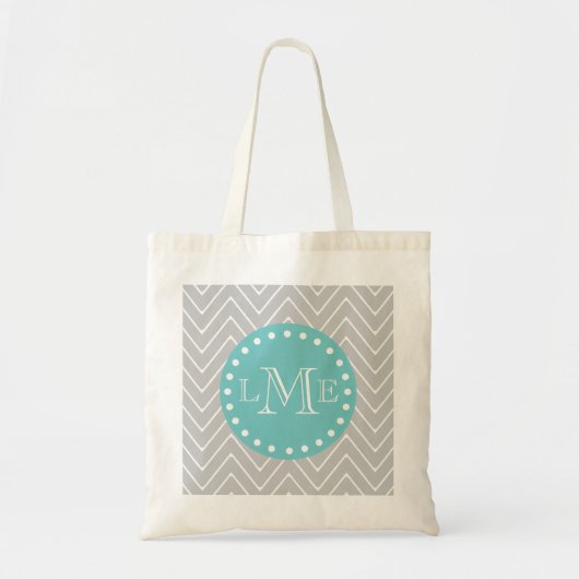 Grijze en Blauwgroen moderne Chevron Aangepaste Mo Tote Bag (Voorkant)