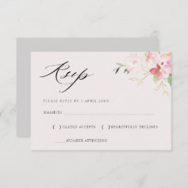 grijze en blos bloemrijke gouden RSVP kaart