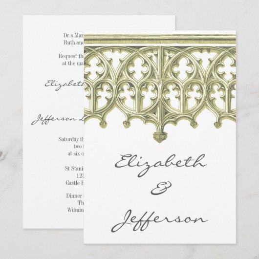 Grijze en Butterroomkathedraal bruiloft Kaart (Voorkant / Achterkant)