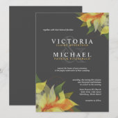 Grijze en Citrus Gele Bloemen Huwelijksuitnodiging Kaart (Voorkant / Achterkant)