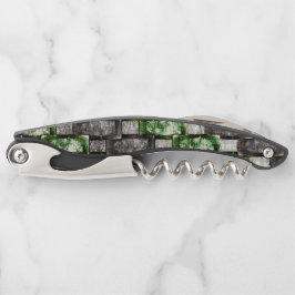 Grijze en gekleurde groene, rechthoekige stukken kurkentrekker