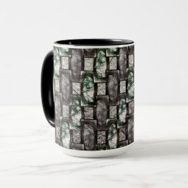 Grijze en gekleurde groene, rechthoekige stukken mok