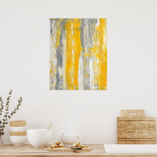 Grijze en gele Abstracte kunst Poster (Keuken)