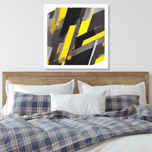 Grijze en gele Abstracte schaduwen Canvas Afdruk (Insitu (Slaapkamer))