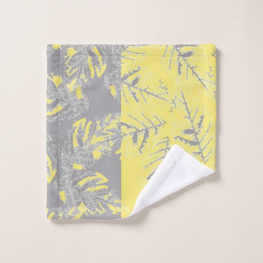 Grijze en gele bladeren op een gestreepte achtergr bad handdoek (Wasdoekje)