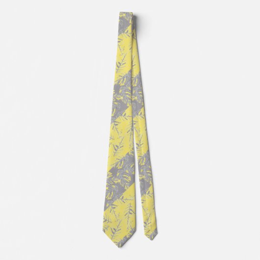 Grijze en gele bladeren op een gestreepte achtergr stropdas (Voorkant)