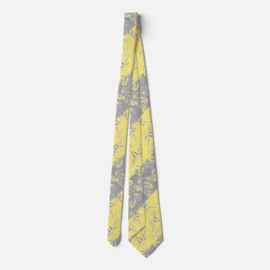 Grijze en gele bladeren op een gestreepte achtergr stropdas (Achterkant)