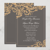 Grijze en gele bloei huwelijksuitnodiging kaart (Voorkant / Achterkant)