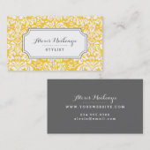 Grijze en gele bloemen Damask Visitekaartje (Voorkant / Achterkant)
