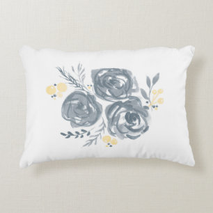 Grijze en Gele Bloemen Waterverf Print Decoratief Kussen