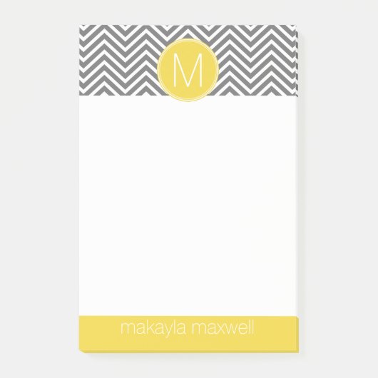 Grijze en gele Chevrons met aangepast monogram Post-it® Notes (Voorkant)