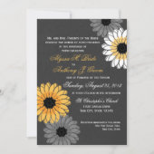 Grijze en gele leisteen en bloemen bruiloft kaart (Voorkant)