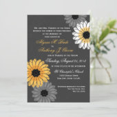 Grijze en gele leisteen en bloemen bruiloft kaart (Staand voorkant)