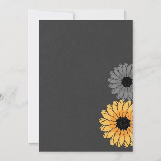 Grijze en gele leisteen en bloemen bruiloft kaart (Achterkant)