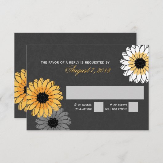 Grijze en gele leisteen en bloemen reactie RSVP kaartje (Voorkant / Achterkant)