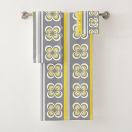 Grijze en gele ogen en strepen bad handdoek