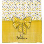 Grijze en gele pokadots, zonnige gele lint douchegordijn (Voorkant)