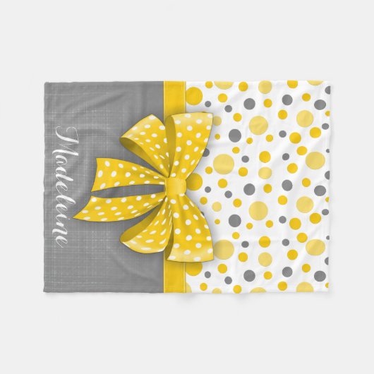 Grijze en gele pokadots, zonnige gele lint fleece deken (Voorkant (Horizontaal))