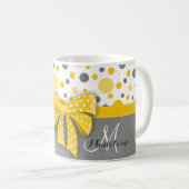 Grijze en gele pokadots, zonnige gele lint koffiemok (Voorkant rechts)