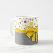 Grijze en gele pokadots, zonnige gele lint koffiemok (Voorkant links)