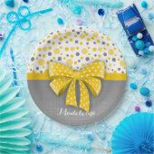 Grijze en gele pokadots, zonnige gele lint papieren bordje (Feest)