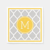Grijze en gele quatrefoil bruiloft monogram servetten (Voorkant)