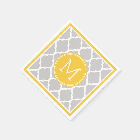 Grijze en gele quatrefoil bruiloft monogram servetten (Hoek)