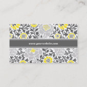Grijze en gele Retro Bloemen Damast Visitekaartje (Achterkant)