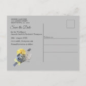 Grijze en gele tulpen met zonsondergang aankondigingskaart (Achterkant)