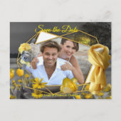 Grijze en gele tulpen met zonsondergang aankondigingskaart (Voorkant)