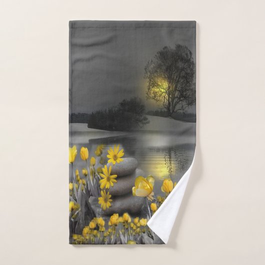 Grijze en gele tulpen met zonsondergang bad handdoek (Handdoek)
