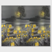 Grijze en gele tulpen met zonsondergang cadeaupapier (Vlak)